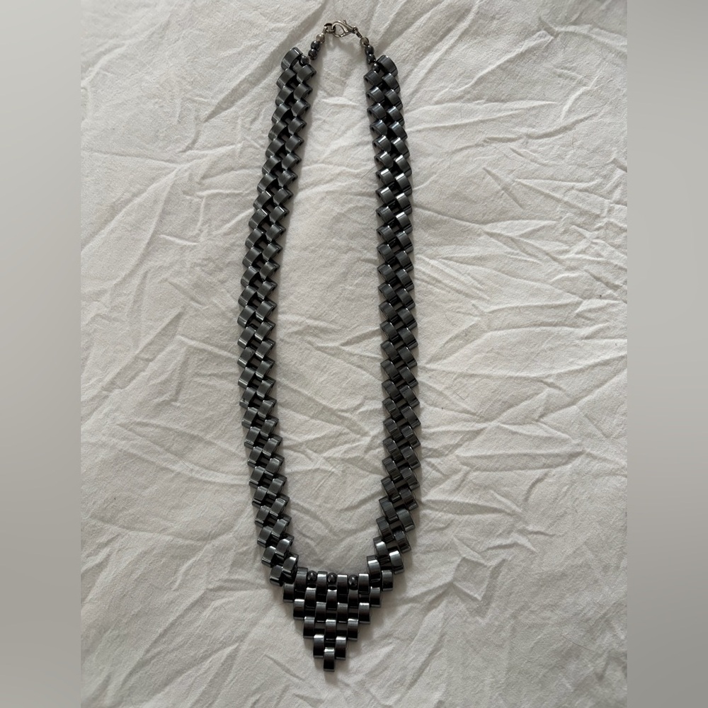 Geometric Hematite-Tone Pyramid Necklace